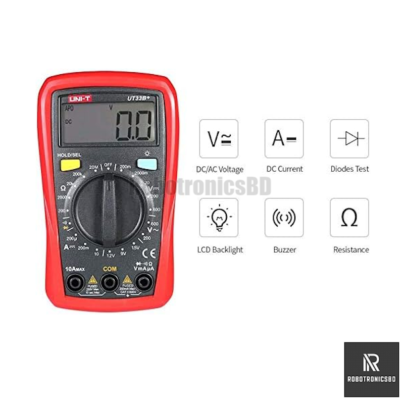 Picture of UNI-T UT33B+ Digital Multimeter - Voltage - Ampere- Resistance- Auto Backlight Off - Loud Buzzer - Battery Tester (Red)