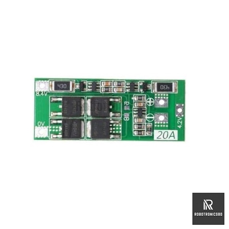 Picture of 2S 20A Balance BMS Circuit Module 8.4v Li-Ion Battery Protection Board-2S Balance BMS Module (Green)