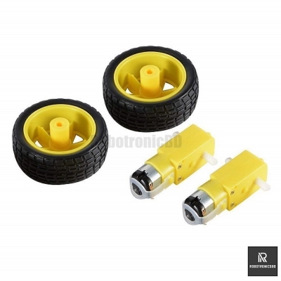 Picture of 2 Set DC Gear Motor Dual Shaft and Tire Wheel for DC 3V-6V Arduino Smart Car Robot Projects (2 Pair = 2 Yellow Motor + 2 Wheel 65mm) (2 set without wire)