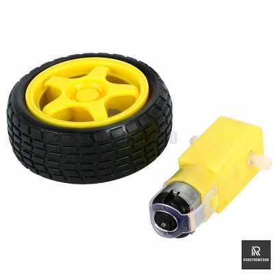 Picture of 1 Set DC Gear Motor Dual Shaft  and Tire Wheel for DC 3V-6V Arduino Smart Car Robot Projects (1 Pair = 1 Yellow Motor + 1 Wheel 65mm) (Yellow)