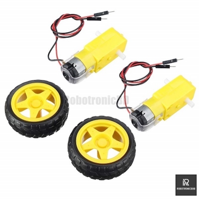 Picture of 4 Set DC Gear Motor Dual Shaft and Tire Wheel for DC 3V-6V Arduino Smart Car Robot Projects (4 Pair = 4 Yellow Motor + 4 Wheel 65mm) (4 Set Soldered Wire)