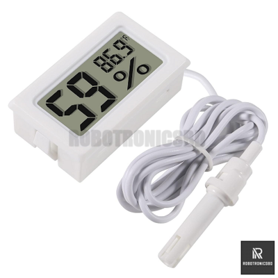 Picture of Digital Mini Thermometer Hygrometer | Portable Mini LCD Temperature Humidity Meter with a Probe and Batteries (White)