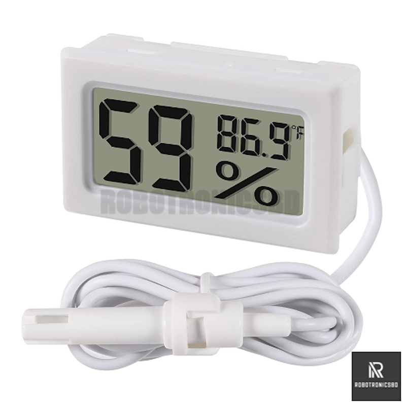 Picture of Digital Mini Thermometer Hygrometer | Portable Mini LCD Temperature Humidity Meter with a Probe and Batteries (White)