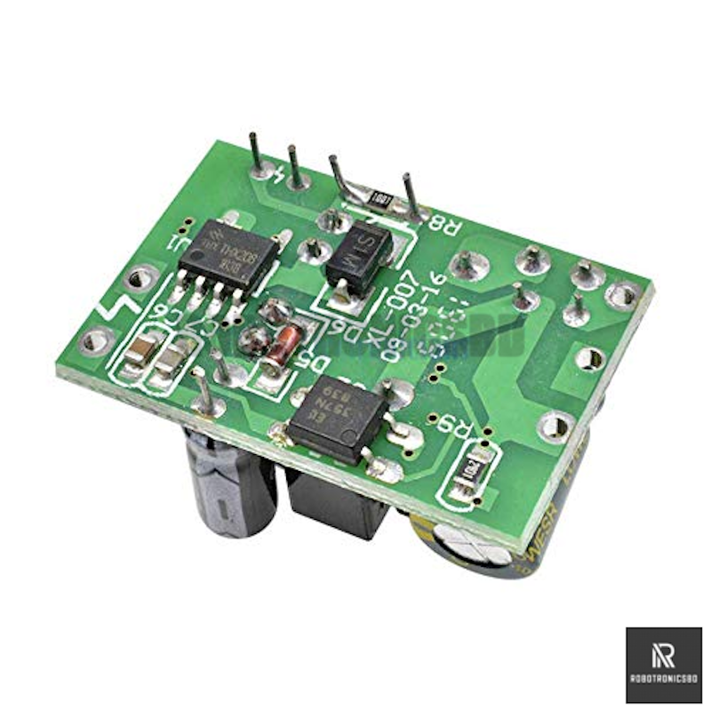 Picture of AC 220V to DC 5V 700mA Step-Down Power Supply Module | 3.5W Mini Buck Converter Board for Arduino, LED, Relay (Green)