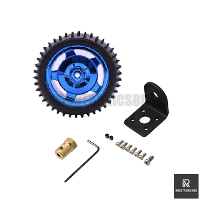 Picture of 85mm Heavy-Duty Rubber Tire Wheel (85x38mm) with 4mm Brass Coupling & Screws | Anti-Skid Wheel for Arduino Smart Robot Car (Wheel + hex + mount)