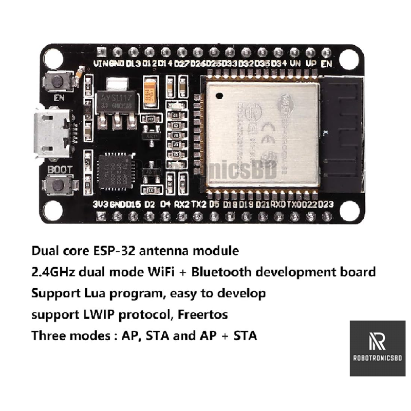 Picture of ESP32 Node MCU with CP2102  Wi-Fi Development Board 30pin for IoT Project (Black)