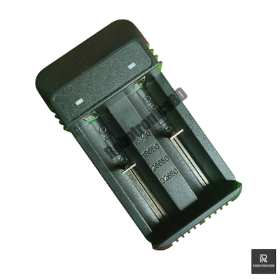Picture of USB Pluging Portable 2S Universal Charger – Dual Slot Smart 3.7V Charger for 16340, 18650, 26650, 32650 Lithium-ion Rechargeable Cells for Flashlights, Arduino & DIY Projects ()
