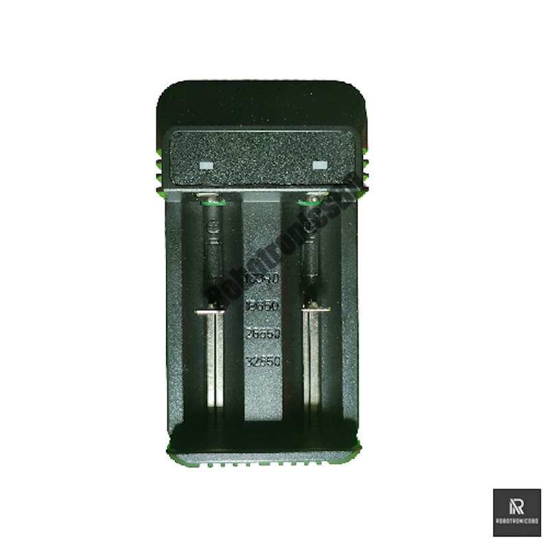 Picture of USB Pluging Portable 2S Universal Charger – Dual Slot Smart 3.7V Charger for 16340, 18650, 26650, 32650 Lithium-ion Rechargeable Cells for Flashlights, Arduino & DIY Projects ()