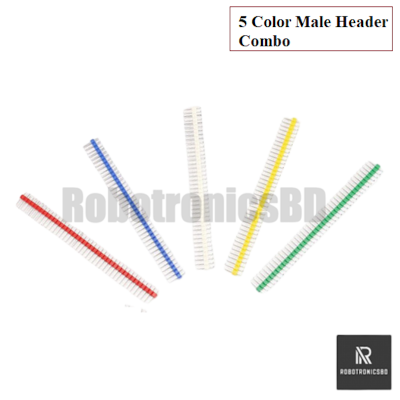 Picture of 5pcs Male Header 40-Pin (Red, Green, Blue, White, Yellow) | Breadboard Compatible Pin Connector for Arduino, Raspberry Pi & DIY Electronics (Multicolor)