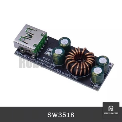 Picture of SW3518 QC4.0 / QC3.0 Fast Charger Adapter Module | USB Type-C 6–35V Step-Down Buck-Boost Board | Full QC4.0 Protocol for Mobile Phones (Black)