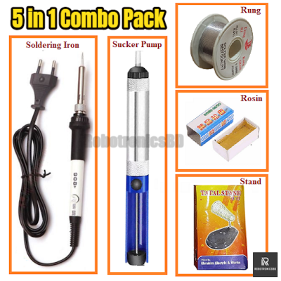 Picture of Soldering Iron Combo Pack | 5 in 1 Kit | 60W 908 Soldering Iron with Power Indicator, Desoldering Pump, Solder Wire, Rosin, Stand | DIY & Electronics Repair Kit (5 in 1 combo)
