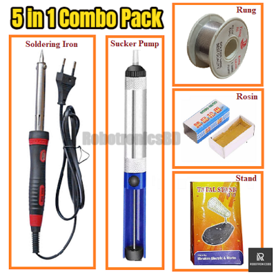 Picture of Soldering Iron Combo Pack | 5 in 1 Kit | 60W Soldering Iron with Red LED Indicator, Desoldering Pump, Solder Wire, Rosin, Stand | DIY & Electronics Repair Kit (5 in 1 Combo)