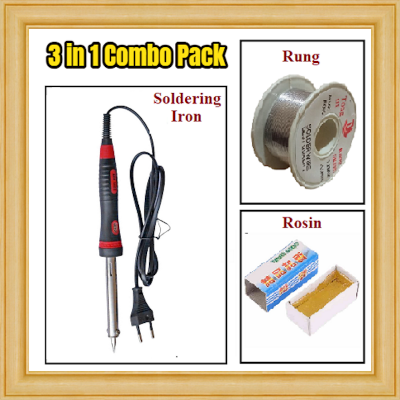 Picture of Soldering Iron Combo Pack | 5 in 1 Kit | 60W Soldering Iron with Red LED Indicator, Desoldering Pump, Solder Wire, Rosin, Stand | DIY & Electronics Repair Kit (3 in 1 Combo)