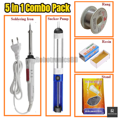 Picture of Soldering Iron Combo Pack | 4 in 1 Kit | 60W High/Low Adjustable Soldering Iron, Solder Wire, Rosin, Stand | DIY & Electronics Repair Kit (5 in 1 Combo)