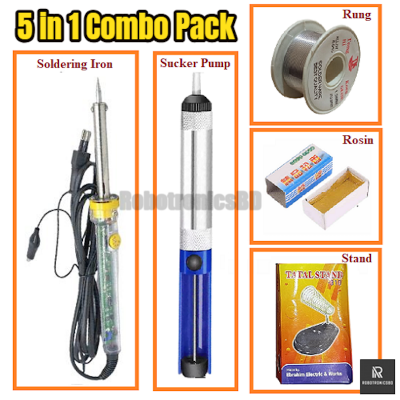Picture of Soldering Iron Combo Pack | 4 in 1 Kit | 60W Transparent Handle Soldering Iron, Solder Wire, Rosin, Stand | DIY & Electronics Repair Kit (5 in 1 Combo)
