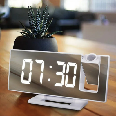 Picture of Digital Alarm Clock LED Large Mirror Display 180 ° Rotating Projector Electronic Clock
