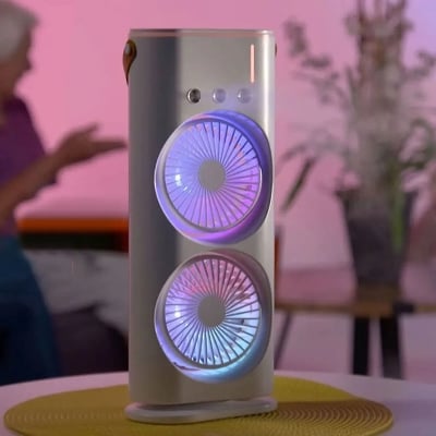 Picture of Double-Headed Air Cooler Mist Fan 3 Speeds Rechargeable Desk Air Cooler Night Light with Remote