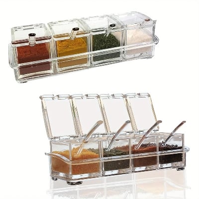 Picture of 4 Grids Kitchen Transparent Seasoning Box