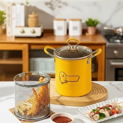 Picture of Multifunctional Heat-resistant Deep Fryer Strainer Basket with Anti-scalding Silicone Handle