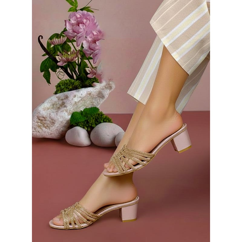 Picture of Sparkle Strap Bolck Heel - Golden