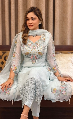 Picture of Premium Sada Bahar Kamiz (Four Piece)-Ice Blue