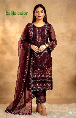 Picture of Premium Sada Bahar Kamiz (Four Piece)-Deep Maroon