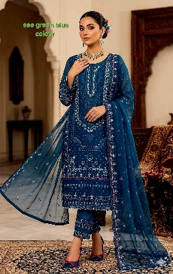Picture of Premium Sada Bahar Kamiz (Four Piece)-Sea Green Blue