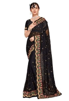 Picture of Indian Georgette Embroidered Saree – Black-12 Haat