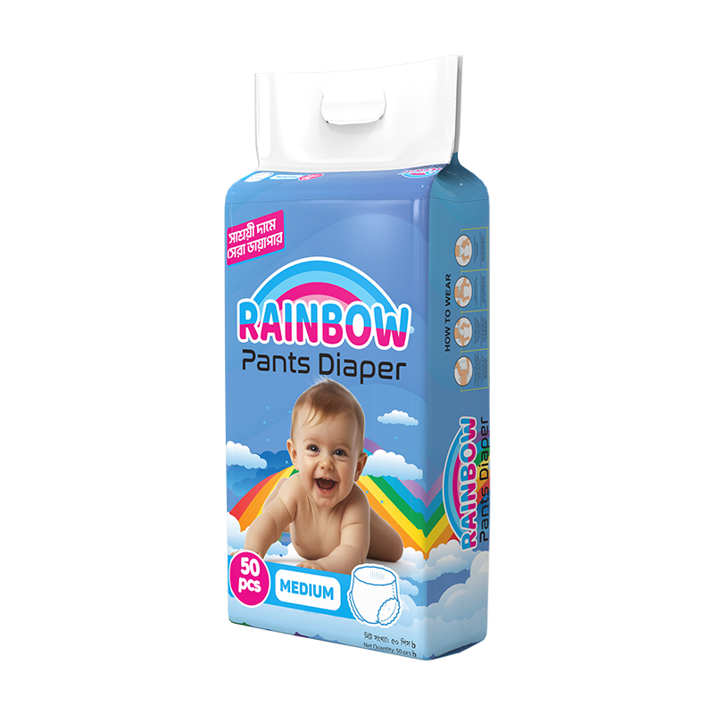 Picture of Rainbow Pant Diaper Medium (M) 50 Pcs Pack for Kids Dryness, Safety and Comfort