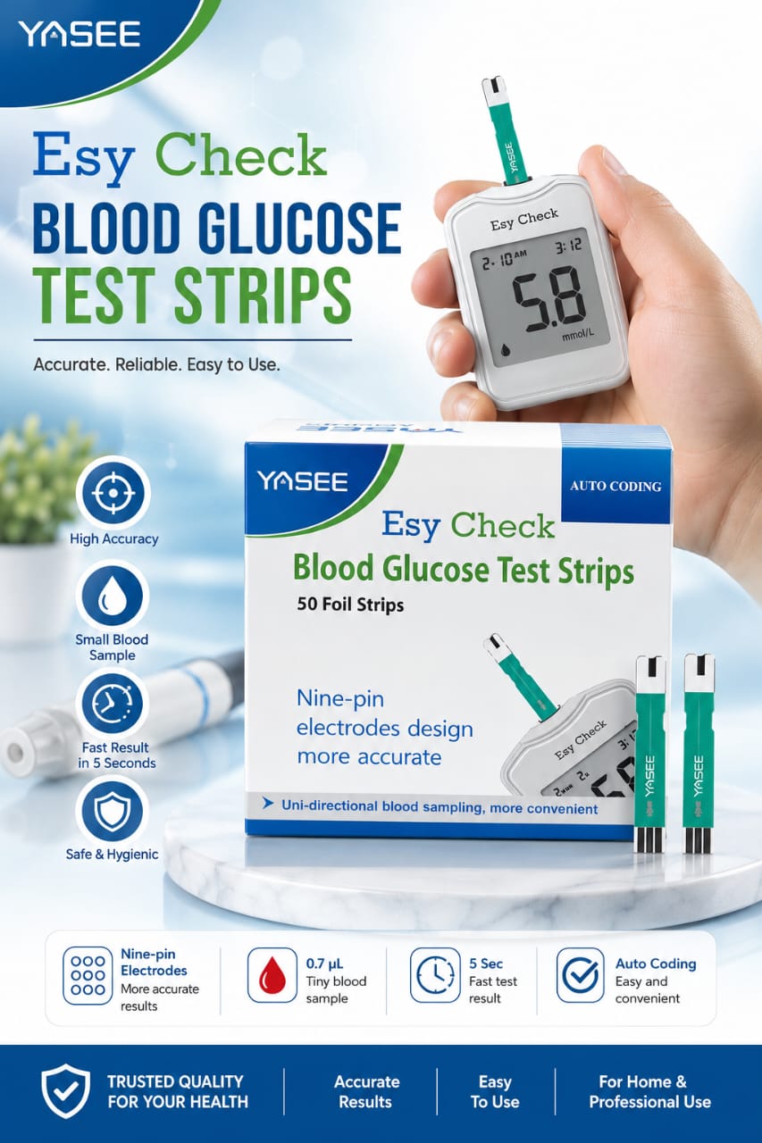 Picture of YASEE Esy Check Blood Glucose Test Strips 50 Foil Strips | High Accuracy Auto Coding Diabetes Test Strips