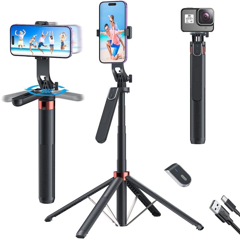Picture of Q185 Auto Face Tracking Tripod Selfie Stick with Wireless Remote Control Smart Auto AI Tracking Stabilizer Gimbal (5.8) foot-Matte Black