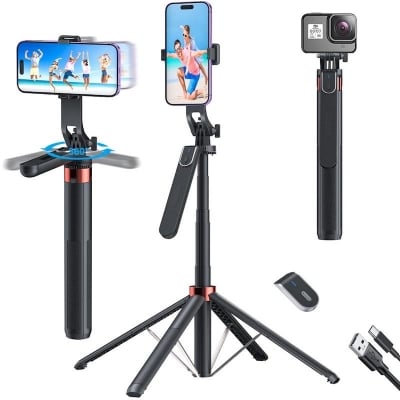 Picture of Q185 Auto Face Tracking Tripod Selfie Stick with Wireless Remote Control Smart Auto AI Tracking Stabilizer Gimbal (5.8) foot-Matte Black