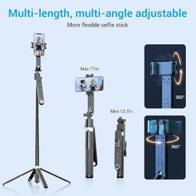 Picture of Q515TK Auto Face Tracking Selfie Stick Tripod with Wireless Remote Control Smart Auto AI Tracking Stabilizer Gimbal (5.8) foot-Black