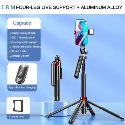 Picture of Q515TK Auto Face Tracking Selfie Stick Tripod with Wireless Remote Control Smart Auto AI Tracking Stabilizer Gimbal (5.8) foot-Black