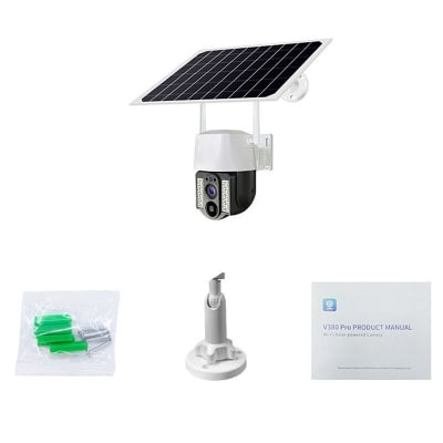 Picture of V380 PRO Waterproof IP66 3MP Solar Battery Powered Camera H.265 Cloud Storage Solar Power CCTV IP PTZ WIFI Solar Camera-White