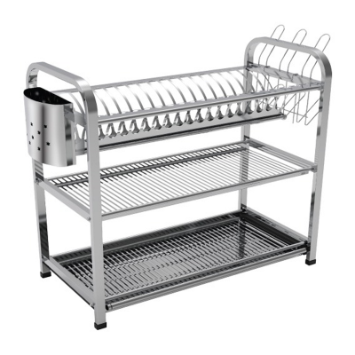 Picture of SKB Cookware Wall Hanging 3 Layer Stainless Steel Dish Rack (Square) 18 & 20 Plate - High Quality with Glass & Spoon Holder