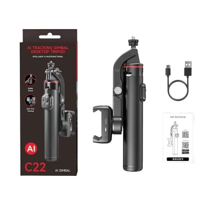 Picture of C22 AI Face Tracking 360° Rotating Selfie Stick Tripod with Bluetooth Remote & Auto Tracking Gimbal-Black