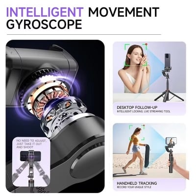 Picture of C22 AI Face Tracking 360° Rotating Selfie Stick Tripod with Bluetooth Remote & Auto Tracking Gimbal-Black