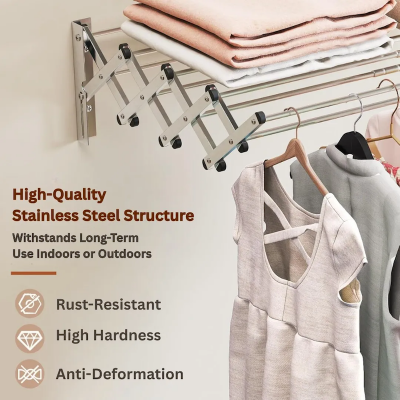 Picture of Wall Mounted Clothes Drying Hanger 5PC Folding Clothes Hanger free-Silver
