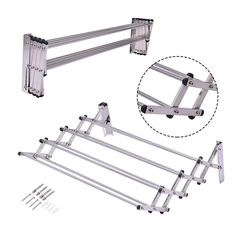 Picture of Wall Mounted Clothes Drying Hanger 5PC Folding Clothes Hanger free-Silver