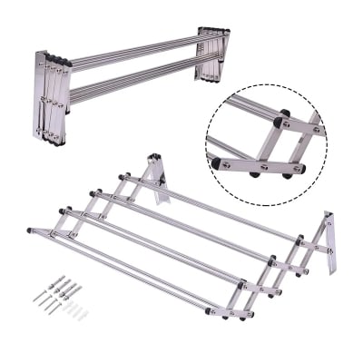 Picture of Wall Mounted Clothes Drying Hanger 5PC Folding Clothes Hanger free-Silver