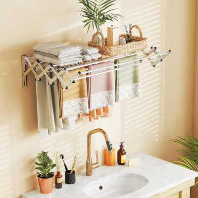 Picture of Wall Mounted Clothes Drying Hanger 5PC Folding Clothes Hanger free-Silver