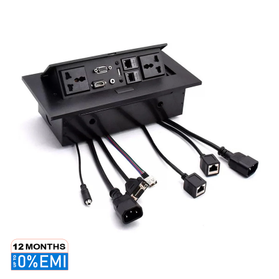 Picture of Zinc Alloy Plate 16A Slow POP UP 2 Power EU Socket 2 USB Charge Port 2.1A Table Outlet Matte Black Cover All Metal Body
