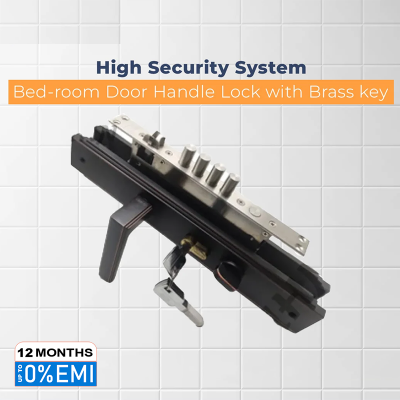 Picture of High Security System BLACK Color Main Door Handle Lock with Brass key-MHN, with Replacement Warranty