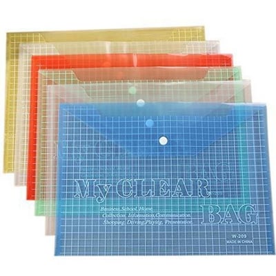 Picture of 12 Pcs Plastic Envelope File Folder, Letter A4 Size, Transparent Document Envelope with Label Bag and Snap, Transparent Filing Envelope for School / Home / Work / Office - Multicolor