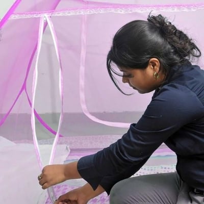 Picture of Instant Pop-Up Double Bed Mosquito Net - Elegant Comfort Camping/Travel Accessory (SKY BLUE)