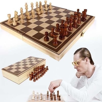 Picture of Wooden Chess Game Set With a Folding Carry Case (Multi-color)