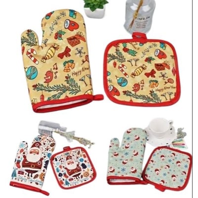 Picture of Oven Mitts & Pot Holder 2pcs/Set Heat resistant gloves Kitchen Safety multicolor (Multicolor)