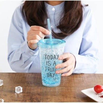 Picture of Ice Broken Cup Summer Colorful Fashion Double Water Juice Glass Bottles Drinkware (Multicolor)
