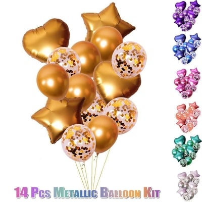 Picture of Festival Birthday Party Decoration 14 pcs 12 Inch Latex Balloons with 18 Inch Gold Heart Star Balloon (Gold)